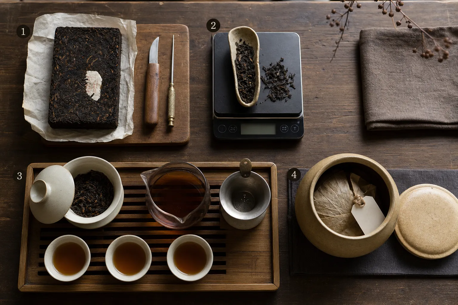 Dark Tea Tools for Brewing, Breaking, Serving, and Storing